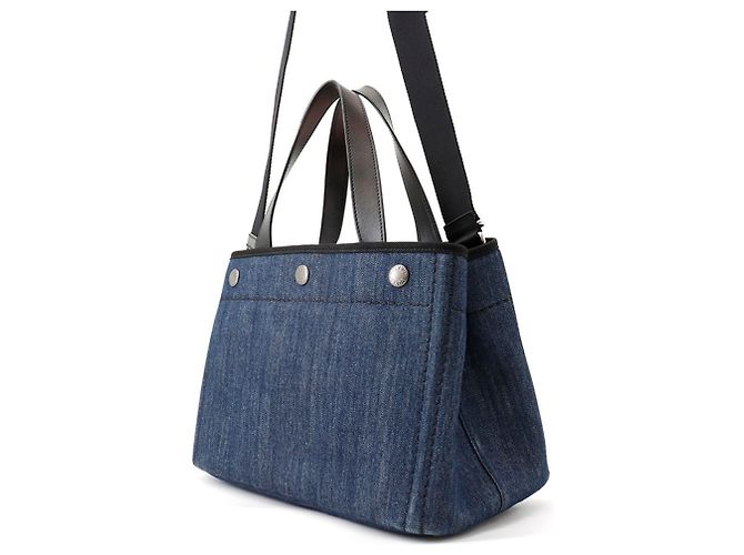 Borsa a mano Prada in denim e pelle nero blu - vista 2