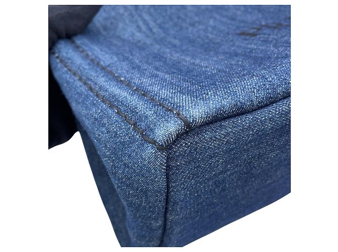 Borsa a mano Prada in denim e pelle nero blu - vista 7
