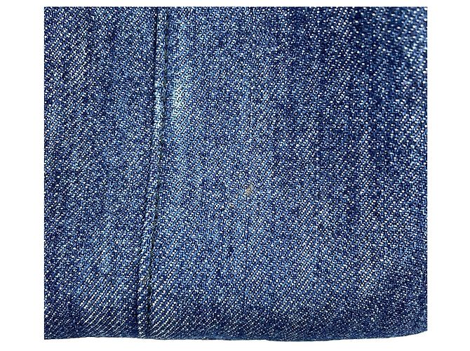 Borsa a mano Prada in denim e pelle nero blu - vista 8