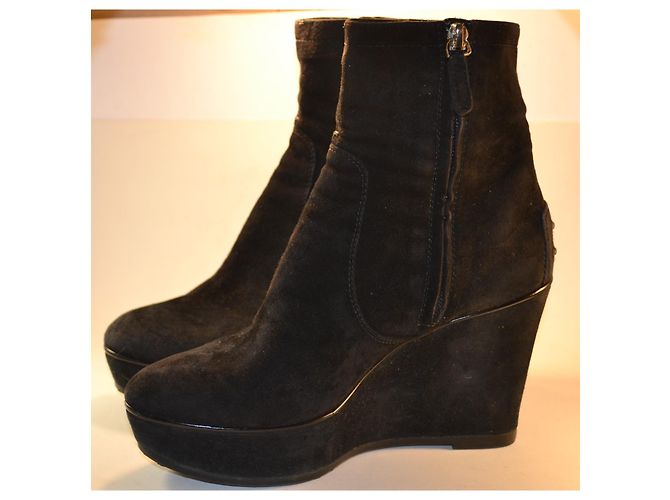 Tod's Stivaletti con zeppa in camoscio nero - vista 2