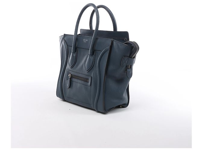 Céline Borsa a mano Celine Luggage Micro in pelle blu navy - vista 2