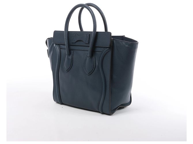Céline Borsa a mano Celine Luggage Micro in pelle blu navy - vista 3