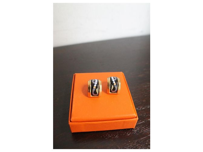 Hermès Orecchini a clip in metallo dorato ed emaille - vista 2