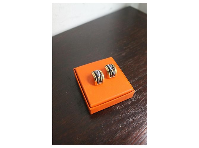 Hermès Orecchini a clip in metallo dorato ed emaille - vista 4