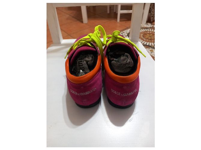 Sneakers Dolce & Gabbana in camoscio fucsia e arancione - vista 3