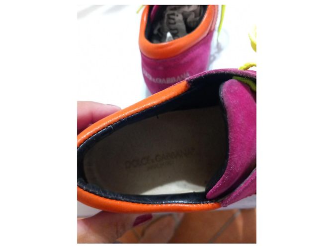 Sneakers Dolce & Gabbana in camoscio fucsia e arancione - vista 6