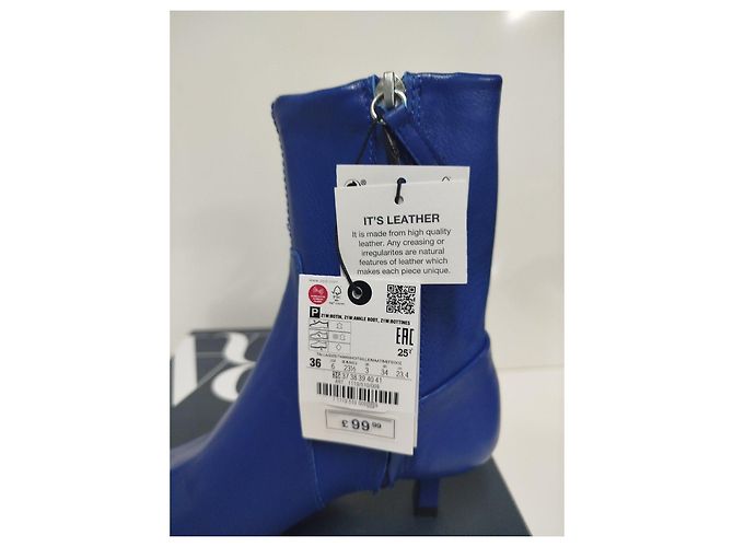 Zara Botines azules de cuero punta afilada - vista 3