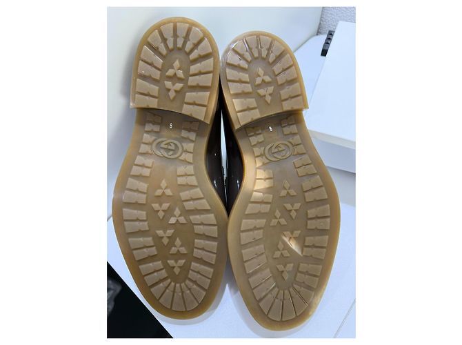 Mocassini Gucci Rain Horsebit in gomma marrone - vista 11