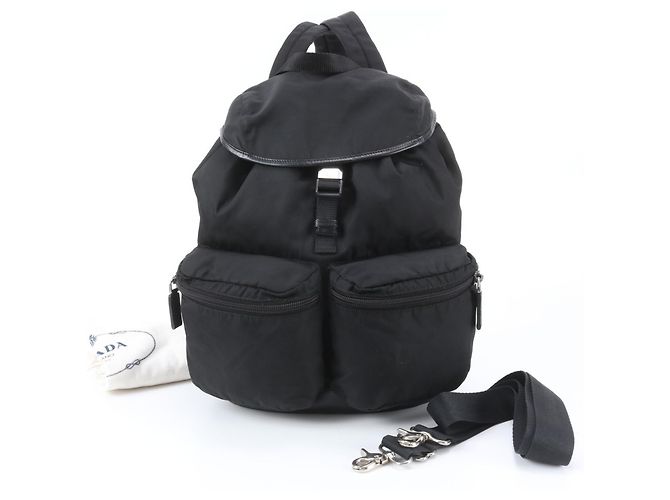 Prada Tessuto Nylon Triangle Logo Leather Backpack - view 7