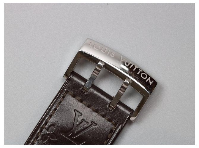 Reloj Louis Vuitton Tambour Damier Ebene Cuero Marrón - vista 10