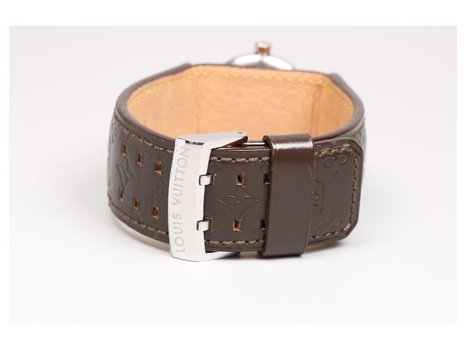 Reloj Louis Vuitton Tambour Damier Ebene Cuero Marrón - vista 14