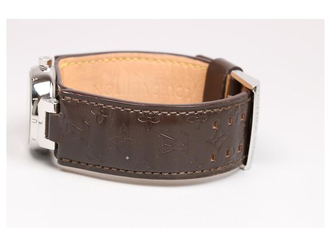 Reloj Louis Vuitton Tambour Damier Ebene Cuero Marrón - vista 15