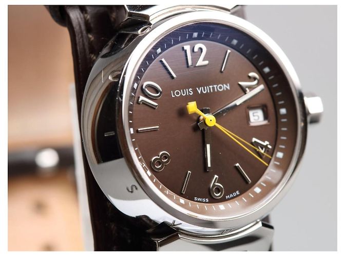 Reloj Louis Vuitton Tambour Damier Ebene Cuero Marrón - vista 2