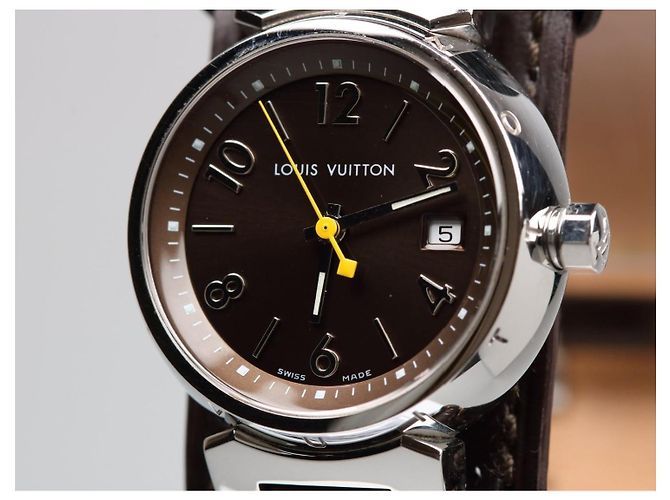 Reloj Louis Vuitton Tambour Damier Ebene Cuero Marrón - vista 5