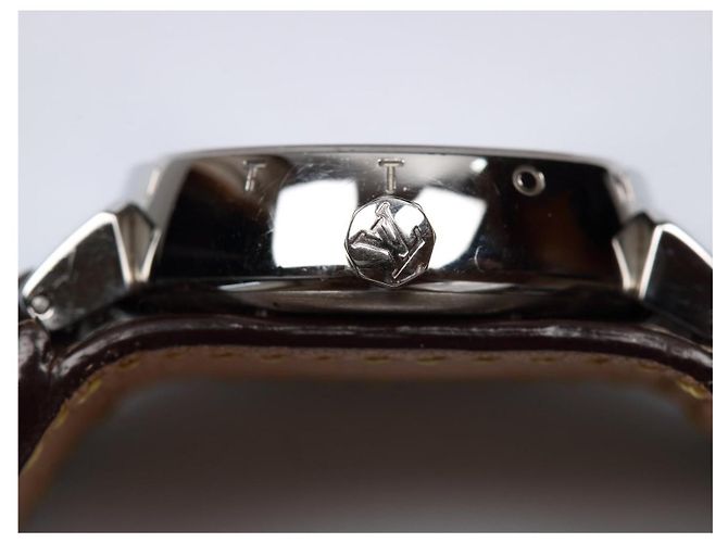 Reloj Louis Vuitton Tambour Damier Ebene Cuero Marrón - vista 6