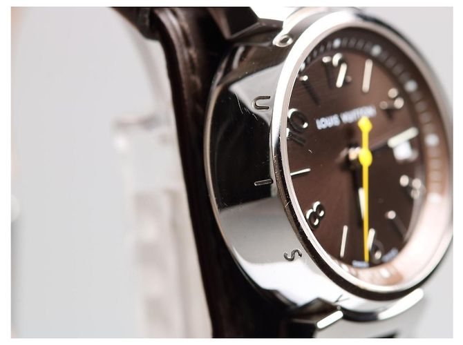 Reloj Louis Vuitton Tambour Damier Ebene Cuero Marrón - vista 8
