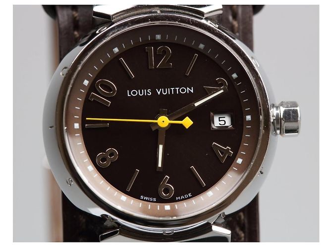 Reloj Louis Vuitton Tambour Damier Ebene Cuero Marrón - vista 9