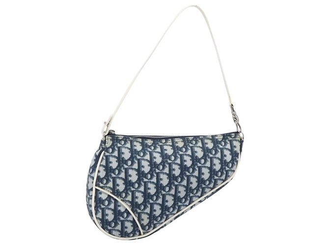 Christian Dior Trotter Canvas Saddle Pouch PVC Navy Silver - vista 2