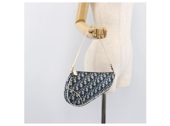Christian Dior Trotter Canvas Saddle Pouch PVC Navy Silver - vista 22