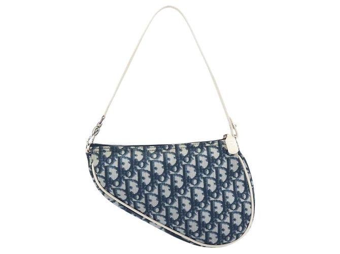Christian Dior Trotter Canvas Saddle Pouch PVC Navy Silver - vista 3
