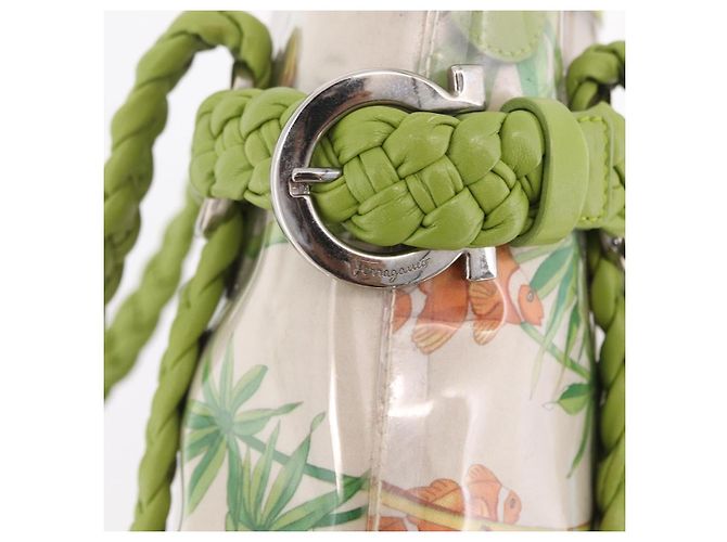 Salvatore Ferragamo Gancini Hand Bag Vinyl Green Silver - vista 17