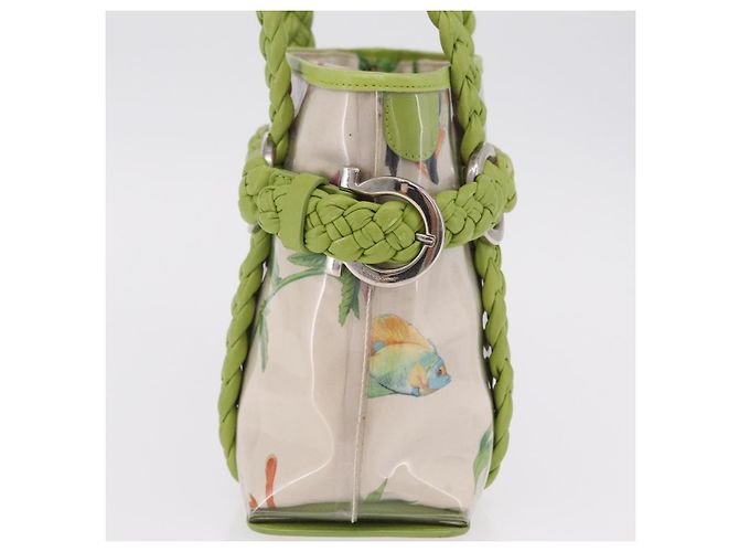 Salvatore Ferragamo Gancini Hand Bag Vinyl Green Silver - vista 5