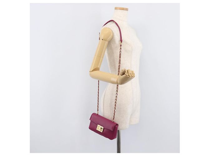 FENDI Mini Baguette Chain Shoulder Bag Leather Pink Gold 8M0315 - vista 25