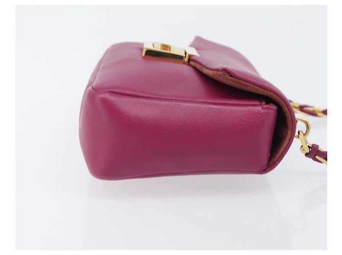 FENDI Mini Baguette Chain Shoulder Bag Leather Pink Gold 8M0315 - vista 3