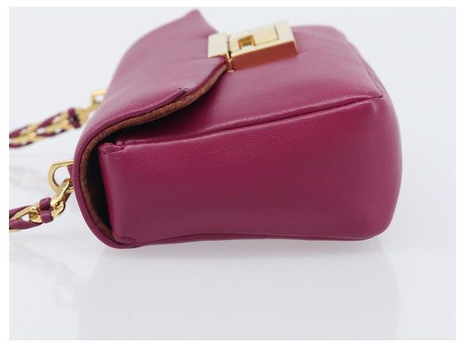 FENDI Mini Baguette Chain Shoulder Bag Leather Pink Gold 8M0315 - vista 4