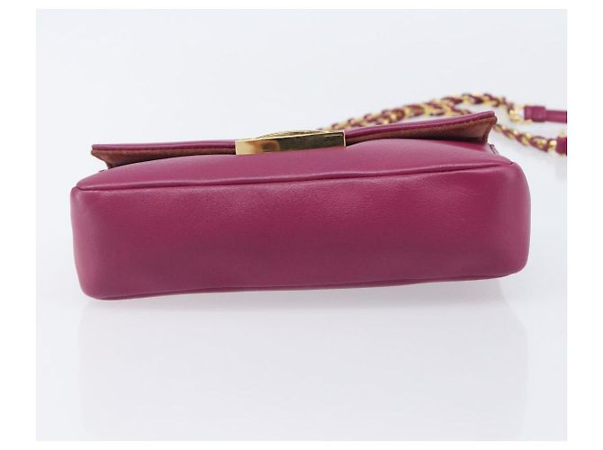 FENDI Mini Baguette Chain Shoulder Bag Leather Pink Gold 8M0315 - vista 5