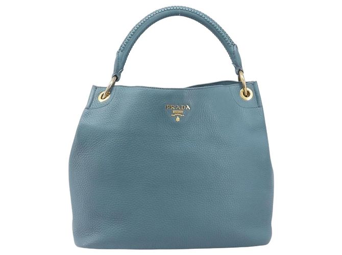 PRADA Tote Bag Leder Hellblau Gold - Ansicht 13