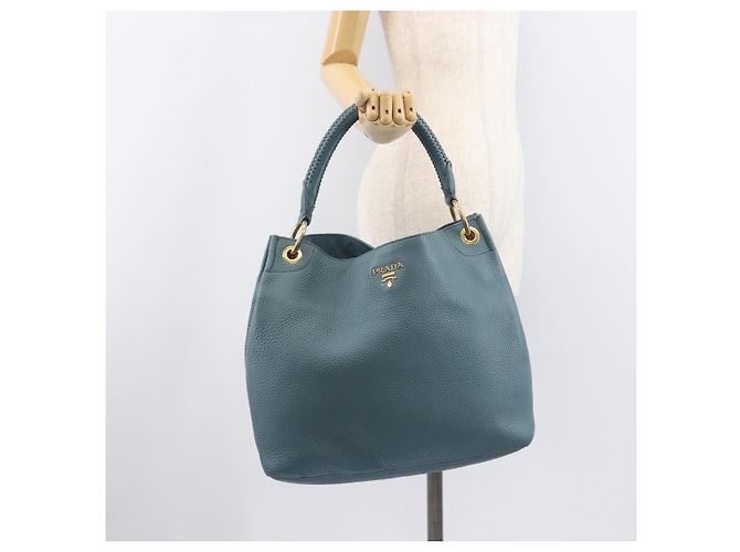 PRADA Tote Bag Leder Hellblau Gold - Ansicht 28