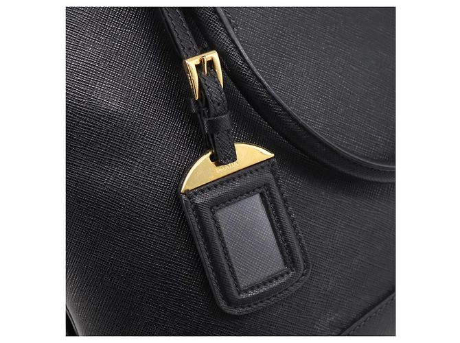 PRADA Hand Bag Safiano Leather 2way Black Gold - vista 20