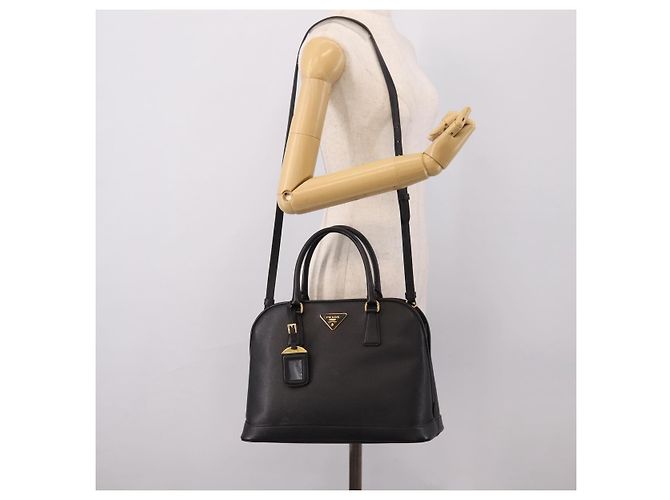 PRADA Hand Bag Safiano Leather 2way Black Gold - vista 33