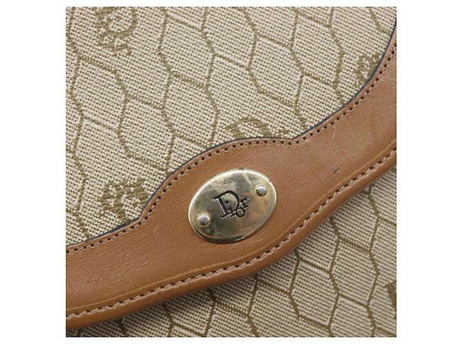 Christian Dior Honeycomb Canvas Shoulder Bag PVC Beige Gold - vista 16