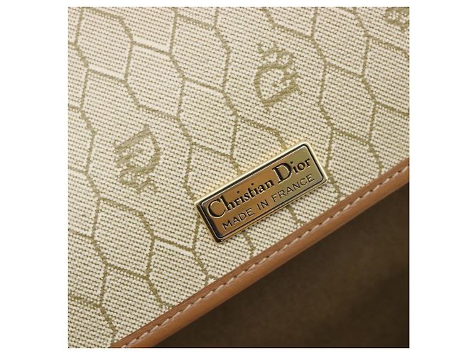Christian Dior Honeycomb Canvas Shoulder Bag PVC Beige Gold - vista 18