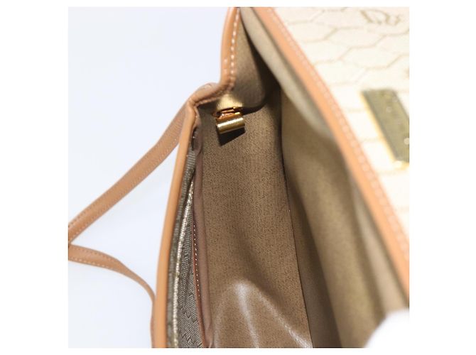 Christian Dior Honeycomb Canvas Shoulder Bag PVC Beige Gold - vista 22