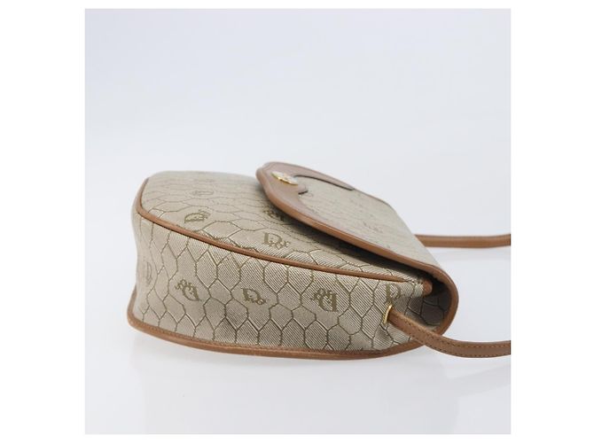 Christian Dior Honeycomb Canvas Shoulder Bag PVC Beige Gold - vista 4