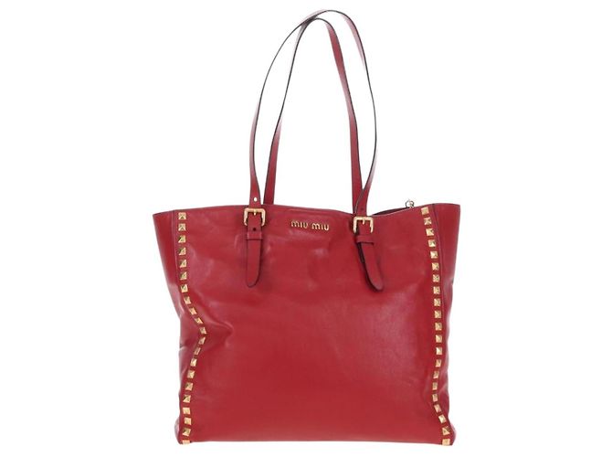 Miu Miu Tote Bag Leather 2way Red Gold - vista 13