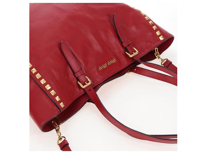 Miu Miu Tote Bag Leather 2way Red Gold - vista 14