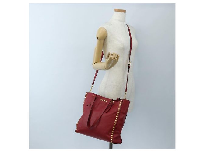Miu Miu Tote Bag Leather 2way Red Gold - vista 28