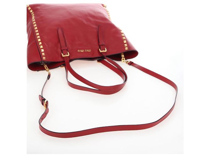 Miu Miu Tote Bag Leather 2way Red Gold - vista 7