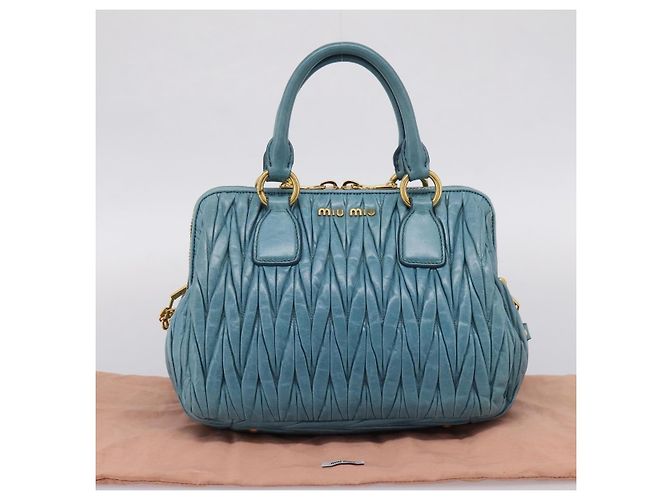 Miu Miu Matelasse Hand Bag Leather 2way Blue Gold - vista 12