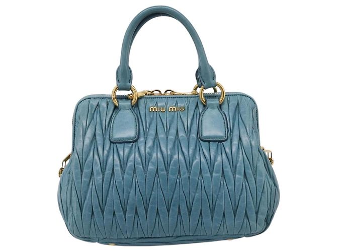 Miu Miu Matelasse Hand Bag Leather 2way Blue Gold - vista 13
