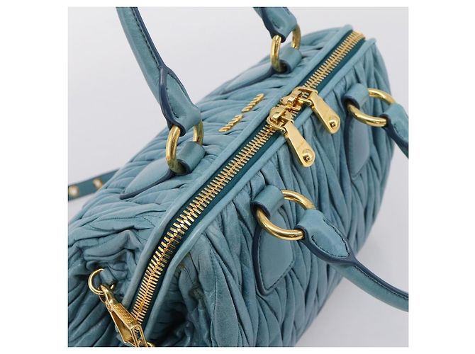 Miu Miu Matelasse Hand Bag Leather 2way Blue Gold - vista 14