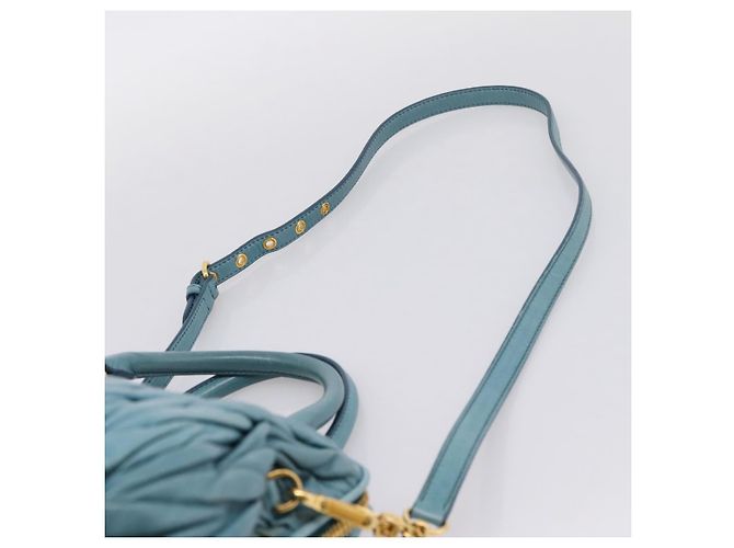 Miu Miu Matelasse Hand Bag Leather 2way Blue Gold - vista 16