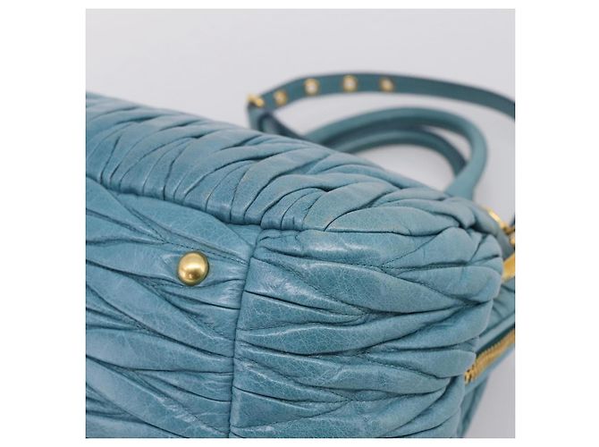Miu Miu Matelasse Hand Bag Leather 2way Blue Gold - vista 19