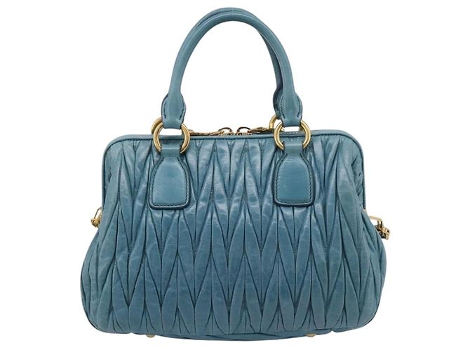 Miu Miu Matelasse Hand Bag Leather 2way Blue Gold - vista 2