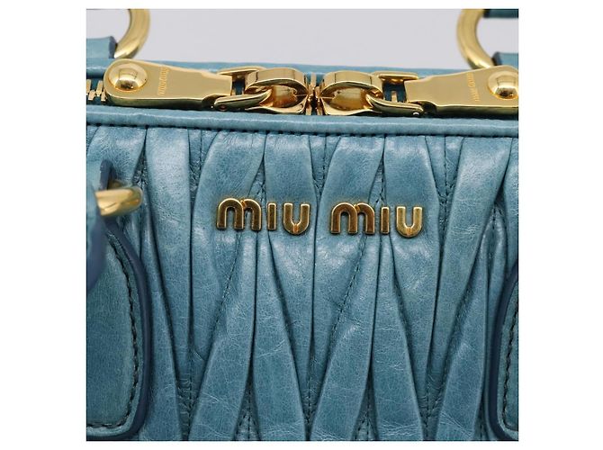 Miu Miu Matelasse Hand Bag Leather 2way Blue Gold - vista 21
