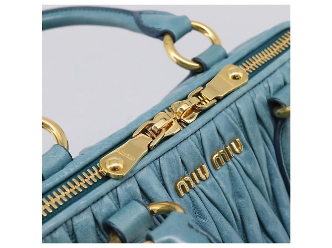 Miu Miu Matelasse Hand Bag Leather 2way Blue Gold - vista 22